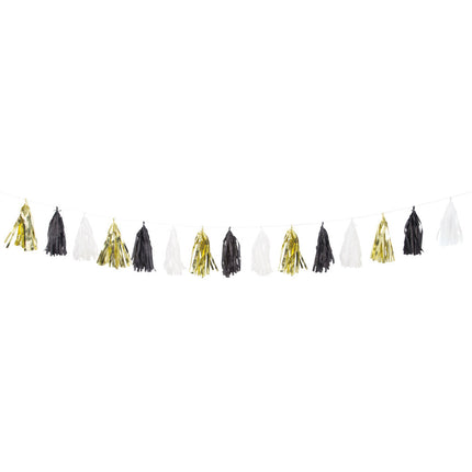 Guirnalda de borlas Oro Negro Blanco 2,7m