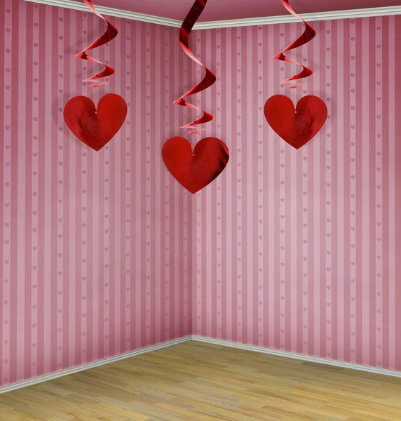 Decoración Colgante Corazones Rojo 60cm 3pcs