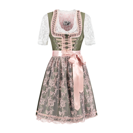 Vestido Dirndl Blanco Verde Oktoberfest Señoras 2 Piezas