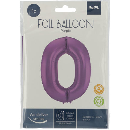 Globo Foil Figura 0 Morado Mate XL 86cm vacío