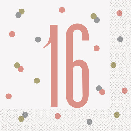 Servilletas 16 Años Oro Rosa 33cm16pcs