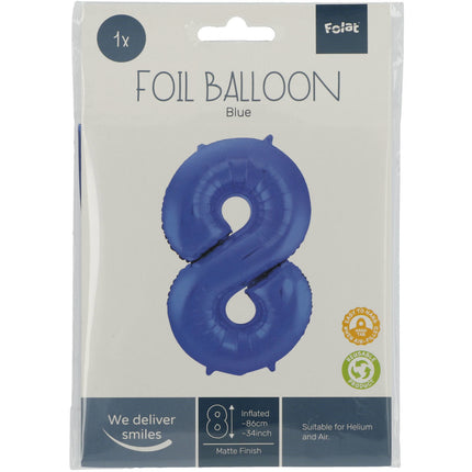 Globo Foil Figura 8 Azul Mate XL 86cm vacío