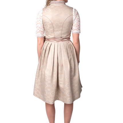 Rosa Blanco Crema Vestido Dirndl Oktoberfest Mujer Jaquard