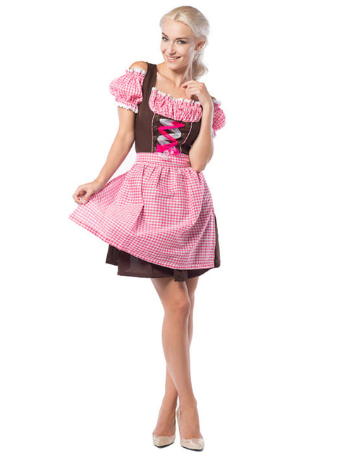 Vestido Dirndl Oktoberfest Rosa Marrón