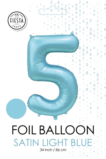 Globo Figura Azul Claro 5 Años Brillo 86cm