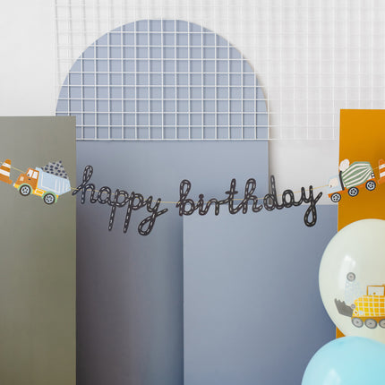 Feliz Cumpleaños Letra Guirnalda Vehículos de Construcción 2m