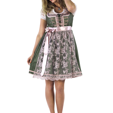 Vestido Dirndl Blanco Verde Oktoberfest Señoras 2 Piezas