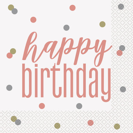 Servilletas Feliz Cumpleaños Oro Rosa 33cm 16pcs