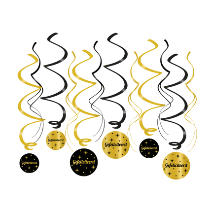 Gefeliciteerd Hangdecoratie Zwart Goud 75cm 6st van Paper Dreams koop je bij Partywinkel