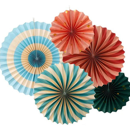 Gekleurde Papieren Waaiers 5st van Partydeco koop je bij Partywinkel