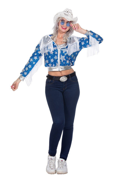 Ster Jas Blauw Dames Glamorous Pailletten van Wilbers & Wilbers koop je bij Partywinkel