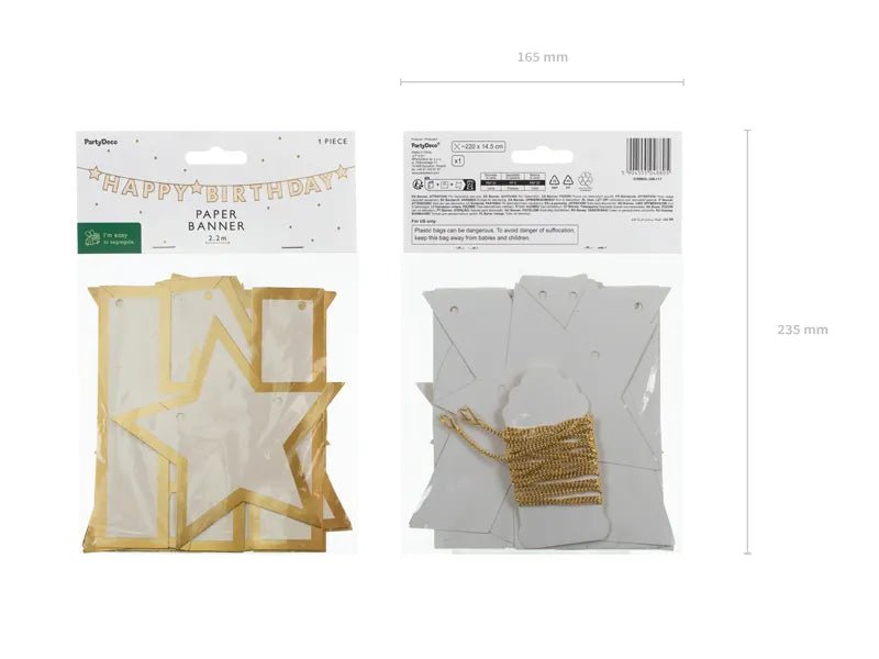 Happy Birthday Letterslinger Wit Goud 3m van Partydeco koop je bij Partywinkel