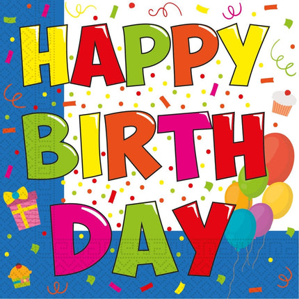 Happy Birthday Servetten Gekleurd Papier 33cm 20st van Procos koop je bij Partywinkel