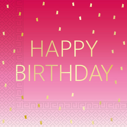 Happy Birthday Servetten Goud Roze 33cm 20st van Procos koop je bij Partywinkel
