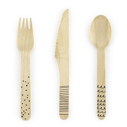 Houten Bestek Zwart 16cm 18 delig van Partydeco koop je bij Partywinkel