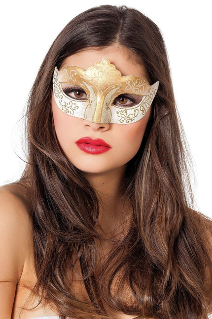 Venetiaans Oogmasker Wit Goud Glitter van Wilbers & Wilbers koop je bij Partywinkel