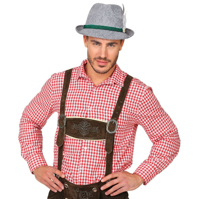 Oktoberfest Hoed Tiroler Grijs Met Veer van Widmann koop je bij Partywinkel