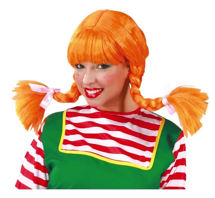 Oranje Pruik met Vlechten van Fiestas Guirca koop je bij Partywinkel