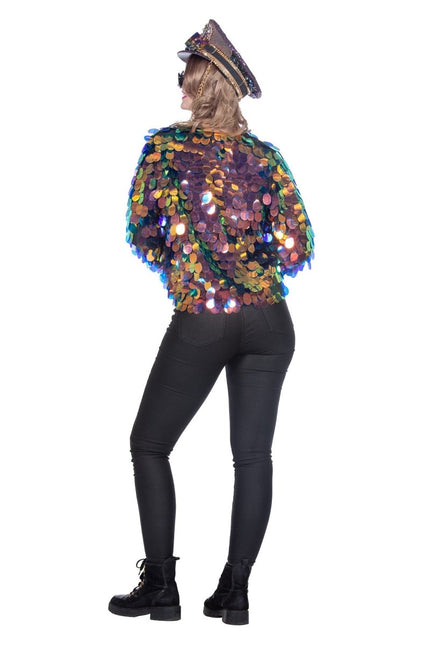 Blauw Gouden Jas Dames Pailetten Kort van Wilbers & Wilbers koop je bij Partywinkel
