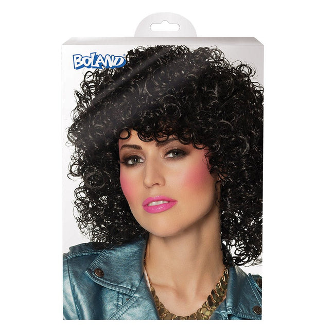 Pruik Kort Haar Krul Zwart van Boland koop je bij Partywinkel