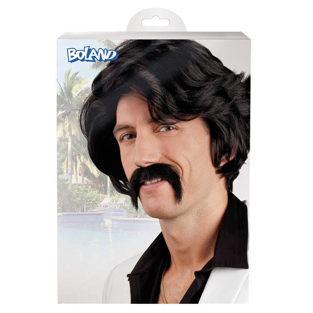 Zwarte Pruik en Snor van Boland koop je bij Partywinkel