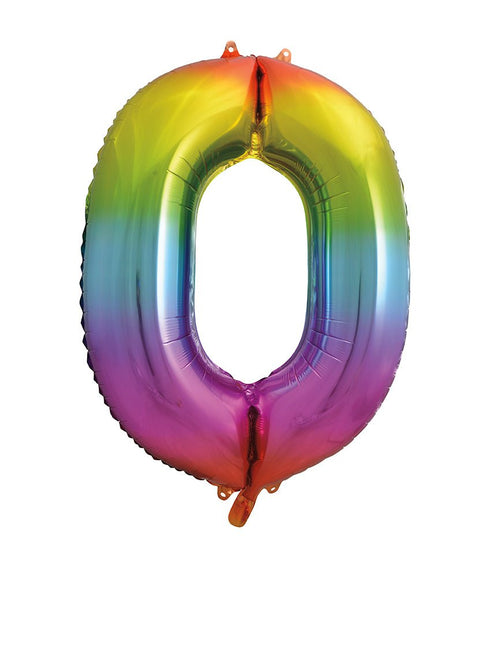 0 Jaar Cijfer Ballon Regenboog Leeg 86cm van Unique koop je bij Partywinkel