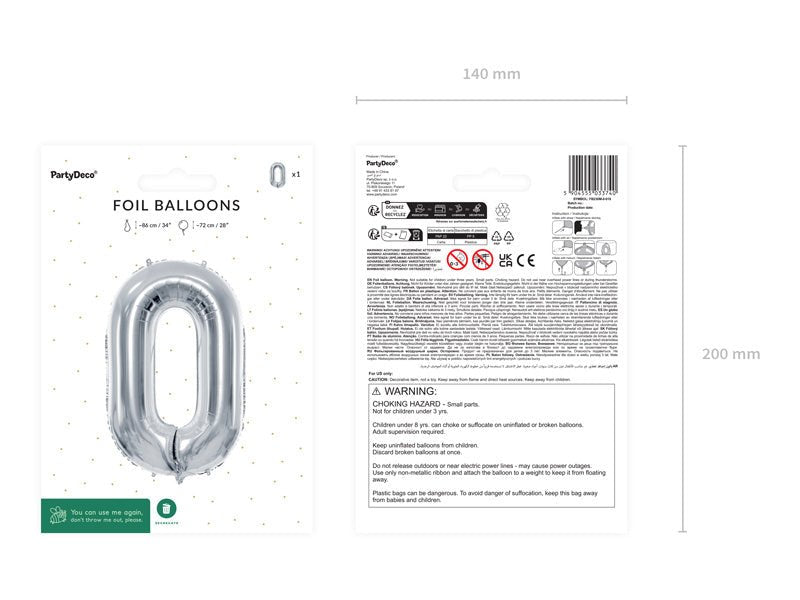 0 Jaar Cijfer Ballon Zilver Leeg 72cm van Partydeco koop je bij Partywinkel