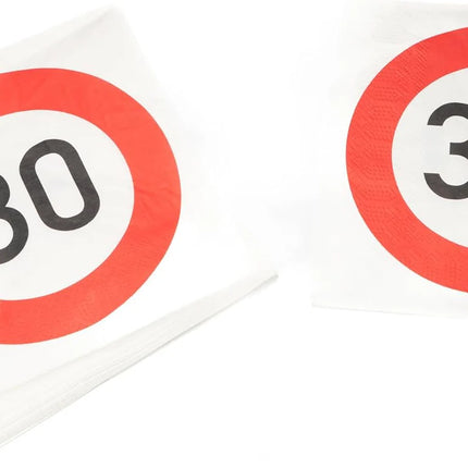 Servilletas «30 años» con señal de tráfico, 33 cm, 20 unidades