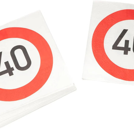 Servilletas «40 años» con señal de tráfico, 33 cm, 20 unidades