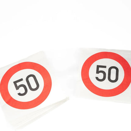 Servilletas «50 años» con señal de tráfico, 33 cm, 20 unidades
