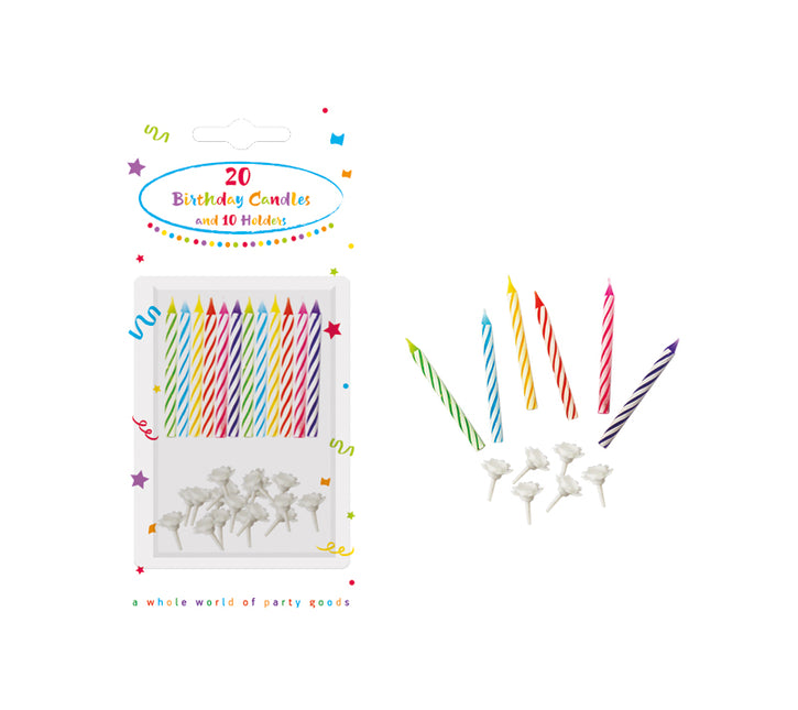Velas de colores con portavelas 30 unidades