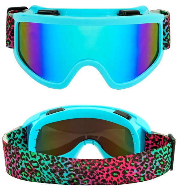 Gafas Esquí 80s Azul Arco Iris Estampado Leopardo