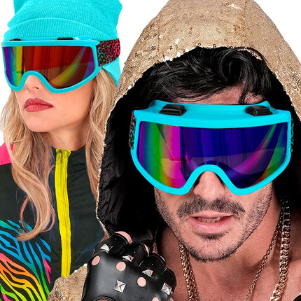 Gafas Esquí 80s Azul Arco Iris Estampado Leopardo