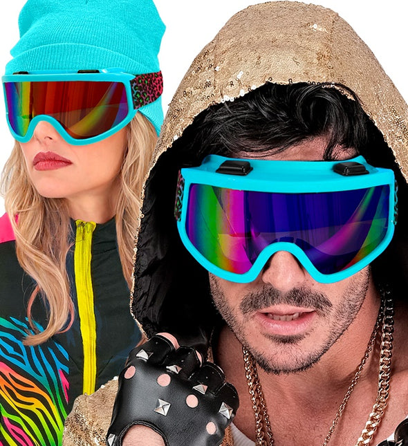 Gafas Esquí 80s Azul Arco Iris Estampado Leopardo