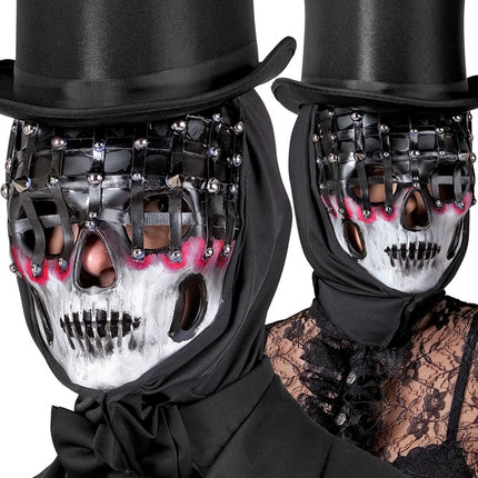Máscara Halloween Negra Blanca Esqueleto Malla