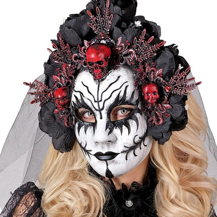 Dia De Los Muertos Mascara Velo Blanco Negro