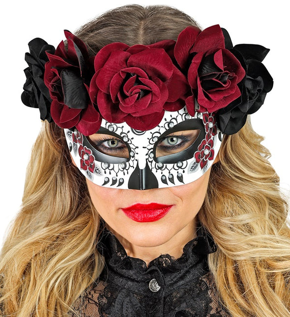 Máscara ocular Día de los Muertos - Rosas negras y rojas