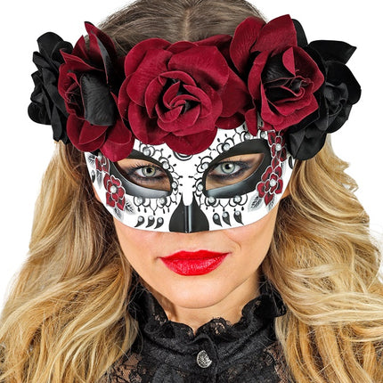 Máscara ocular Día de los Muertos - Rosas negras y rojas