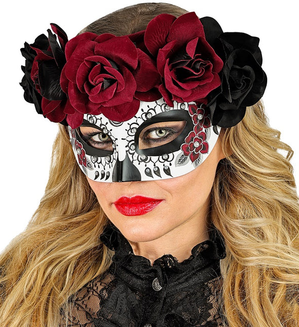 Máscara ocular Día de los Muertos - Rosas negras y rojas