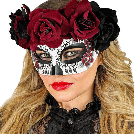 Máscara ocular Día de los Muertos - Rosas negras y rojas