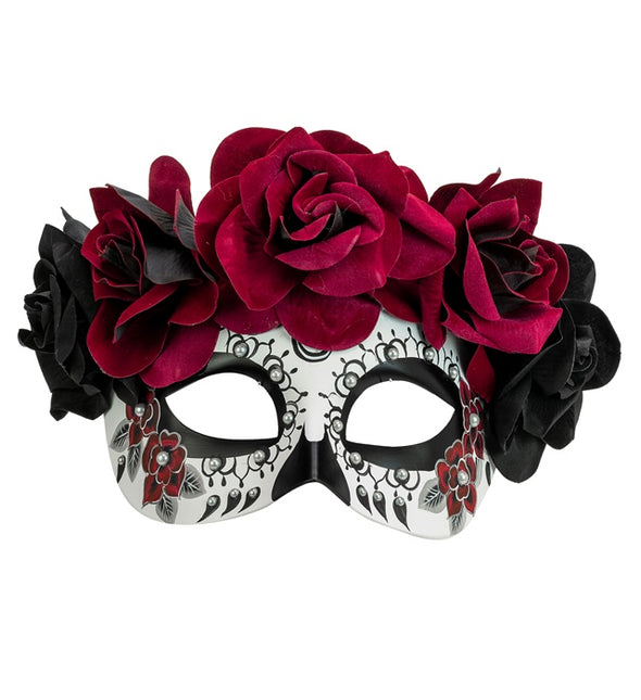 Máscara ocular Día de los Muertos - Rosas negras y rojas