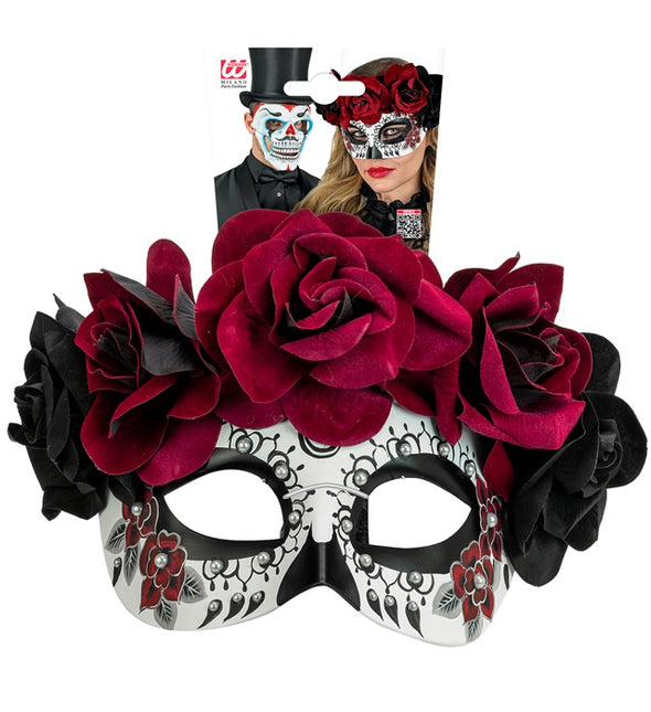 Máscara ocular Día de los Muertos - Rosas negras y rojas