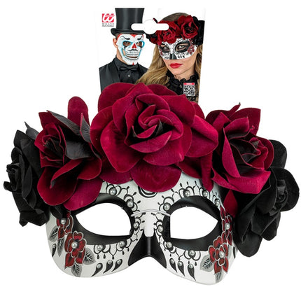 Máscara ocular Día de los Muertos - Rosas negras y rojas