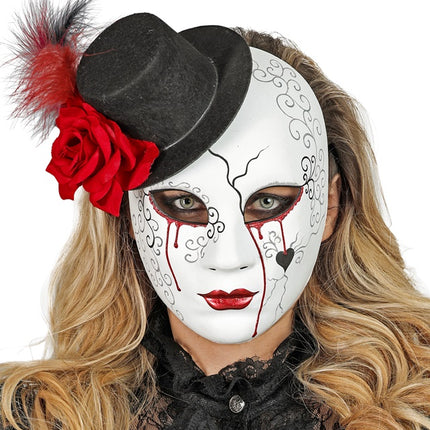 TEATRO DE MASCARAS MUJER SANGRANDO CON SOMBRERO