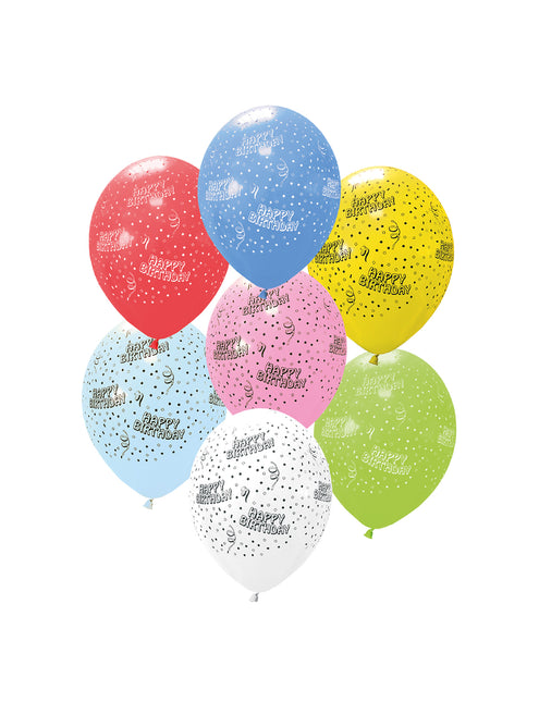 Globos Impresos Party Essentials 11 Pulgadas "Feliz Cumpleaños" (Azul, Rojo, Verde, Blanco, Amarillo, Celeste, Rosa) 6St