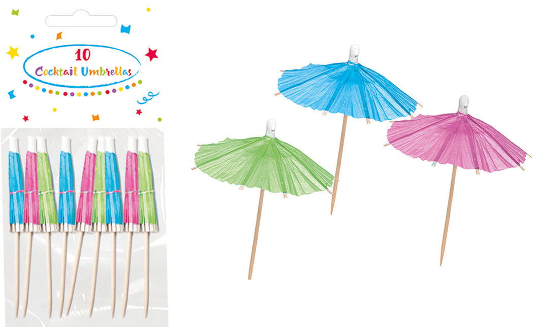 Productos de Madera Unicolor Coctail Paraguas Palillos de Madera "Fucsia, Verde, Azul" 10St