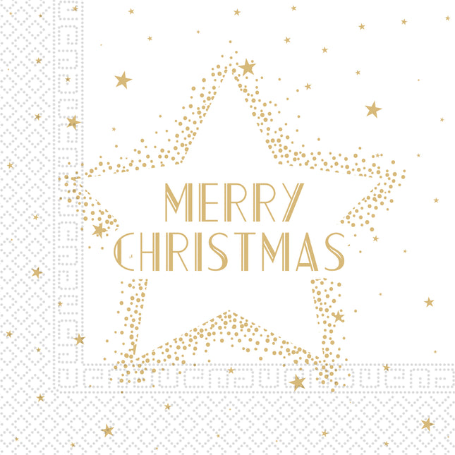 Servilletas de Navidad Oro Blanco Feliz Navidad 33cm 20pcs