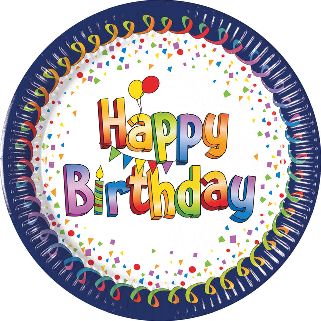 Platos de papel multicolor Happy Birthday Fsc Next Generation Grandes 23Cm 8St