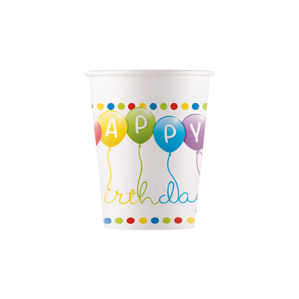 Vaso Feliz Cumpleaños Papel 200ml 8 piezas