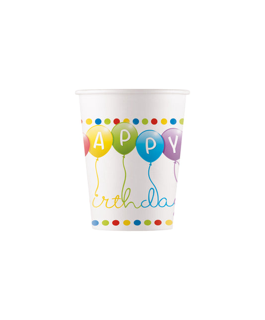 Vaso Feliz Cumpleaños Papel 200ml 8 piezas